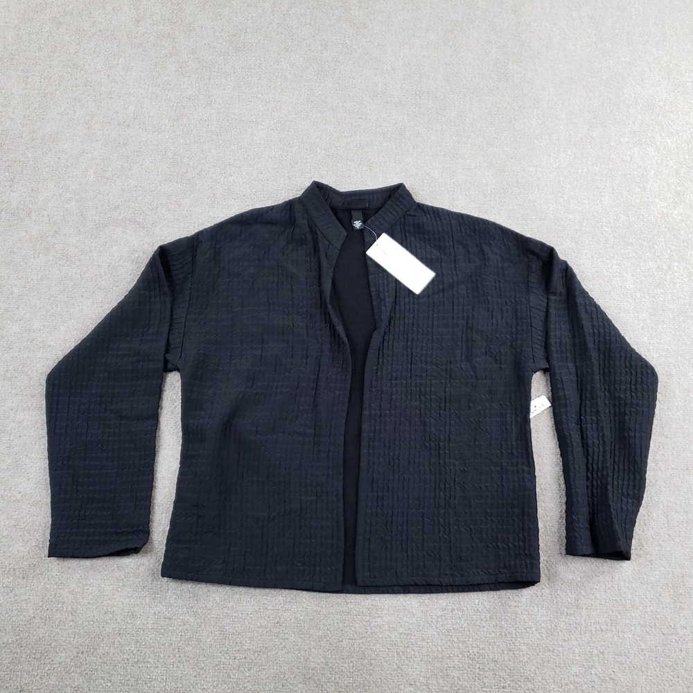 Eileen Fisher Jacket Womens Small Black‎ Viscose Wool Pucker Open Lightweight